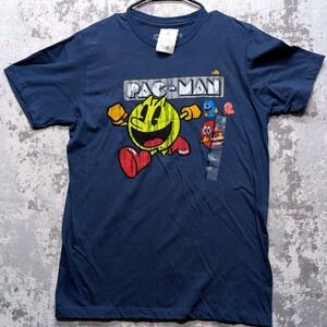 Pac-Man Mad Engine Mens Navy Blue Graphic T-Shirt Athletic Fit Medium J0006MS3